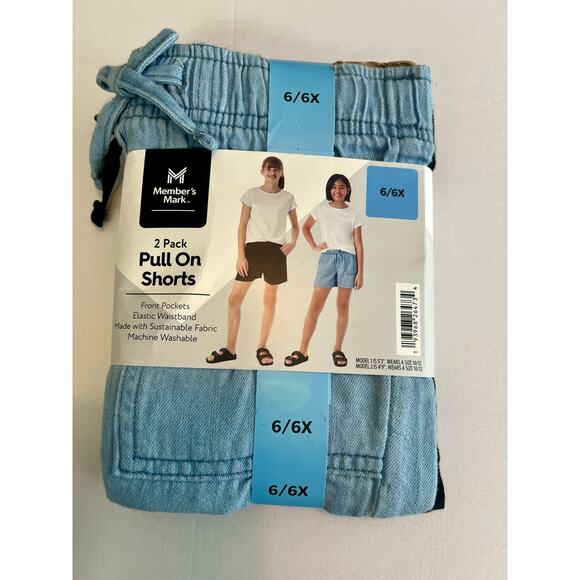 Member's Mark Girls 2-Pack Elastic Waist Pull-On Shorts Black/Chambray Size 7/8 - Picture 1 of 2
